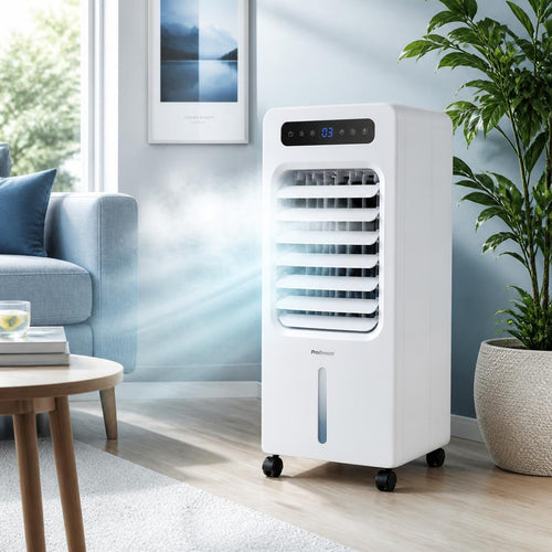 Cold air fan cooling a living room